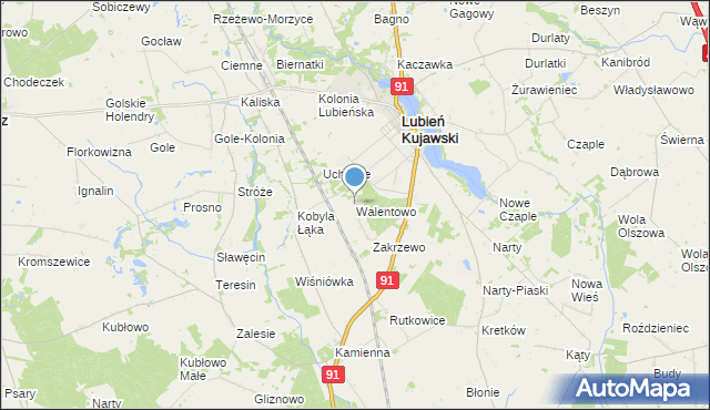 mapa Walentowo, Walentowo gmina Lubień Kujawski na mapie Targeo